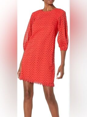 Vince Camuto Bright Coral Lace-Trim Shift Dress
